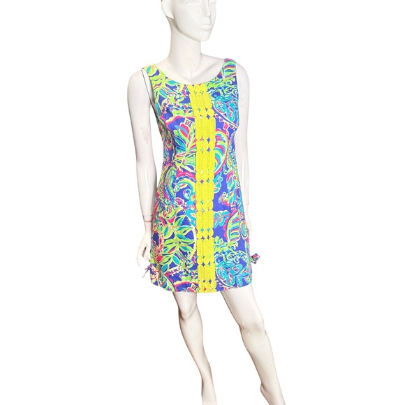 Lilly Pulitzer Dresses & Skirts - Lilly Pulitzer Multicolor neon Delia Paisley Lace Trim Cotton Shift Dress  6
